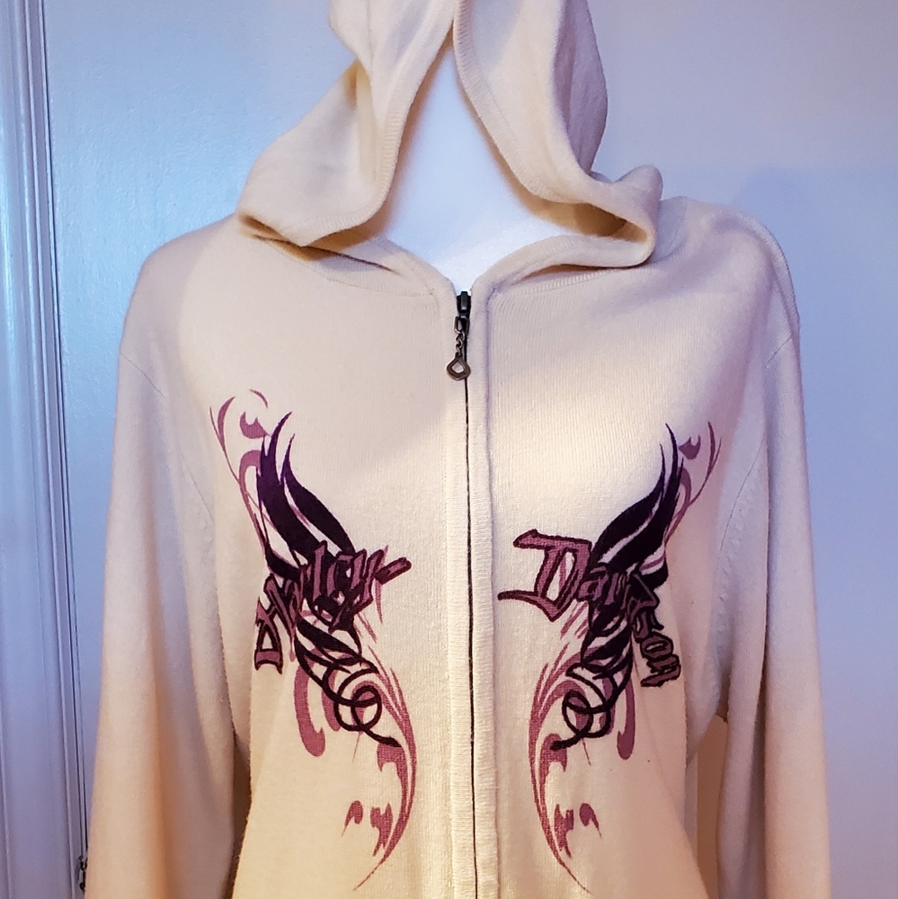NWOT XL Harley Davidson Sweater Top w/Hood  Cream/Purple Never Been Worn